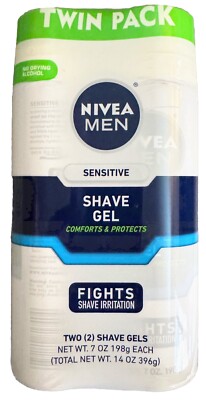 Nivea Men Sensitive Shave Gel Twin Pack No Drying Alcohol 7oz Stubble Soothing