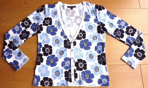 Laura Ashley Cardigan Ladies V Neck Button up Blue Floral Size UK 12 EUR 38 - Picture 1 of 11
