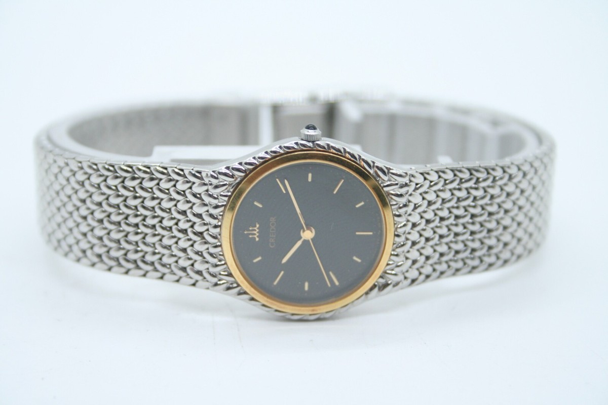 NEAR MINT] SEIKO Credor 1271-0060 Quartz 18KT Bezel Black