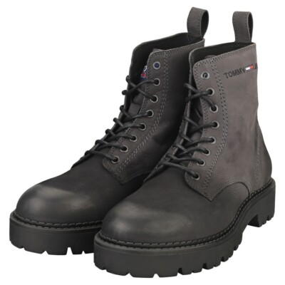 Tommy Hilfiger Tommy Jeans NEU MIT ETIKETT Herren SCHNÜRSTIEFEL ANGERAUT Dark Ash/Schwarz UK 11