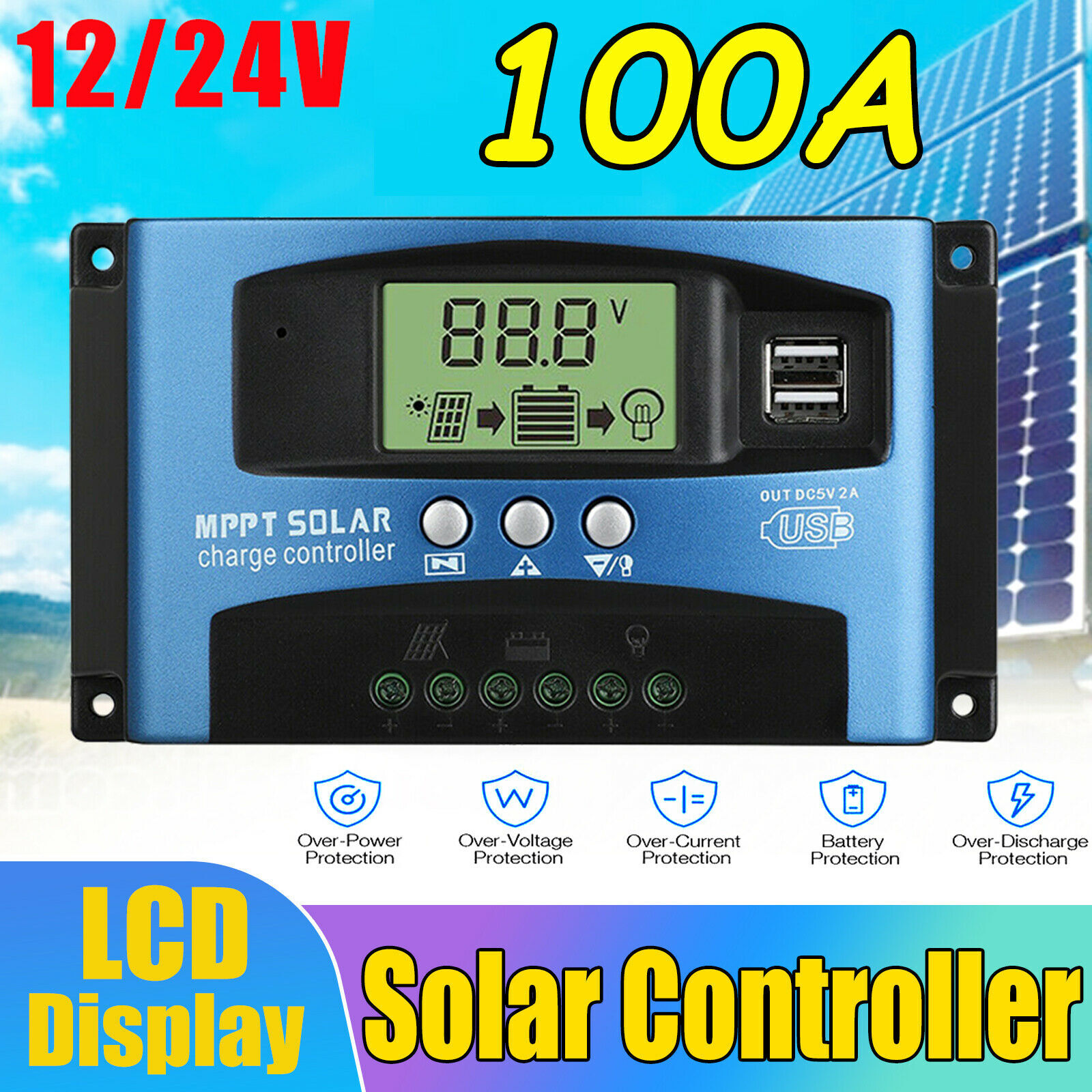 100A MPPT Solar Panel Regulator Charge Controller 12/24V Auto Focus Tracking LCD. Available Now for $23.98