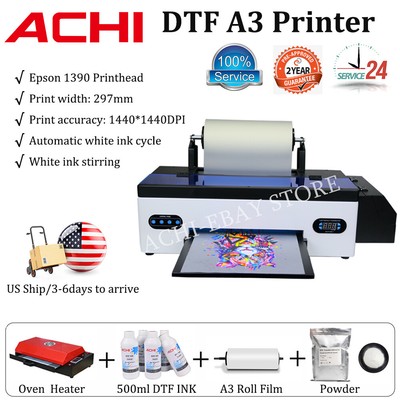 DTF A3 Printer Direct to Film Tshirt Flatbed Heat Transfer EPSON1390 500ML INK