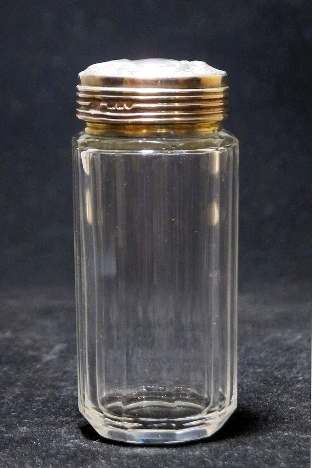 Edwardian Faceted Glass Dressing Table Bottle—Sterling  Silver Top Gilt Interior - image 2 of 4