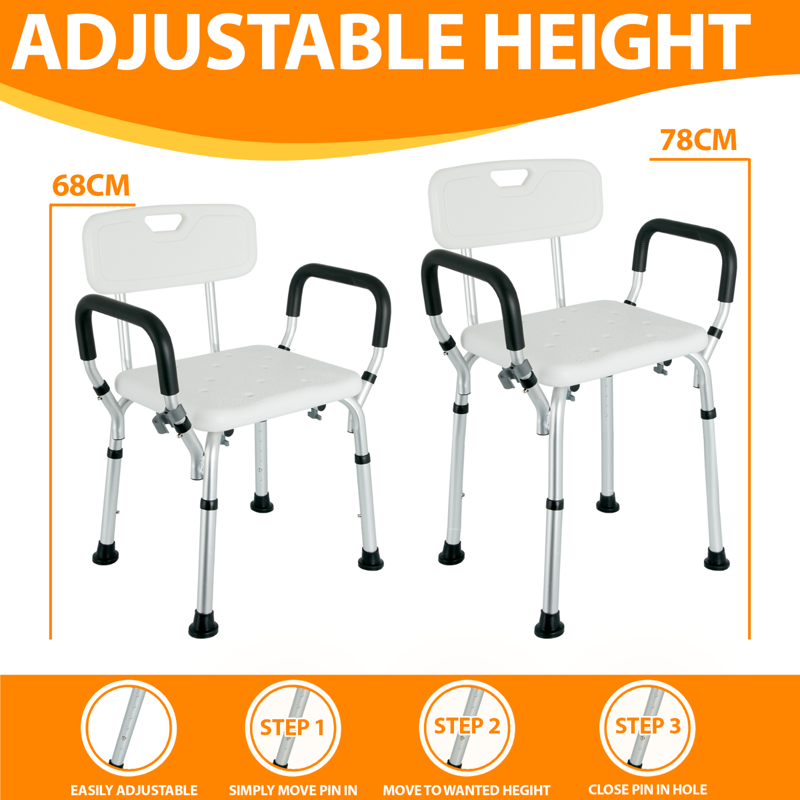 PORTABLE BATH CHAIR SHOWER STOOL SEAT BENCH BATHROOM ADJUSTABLE 5