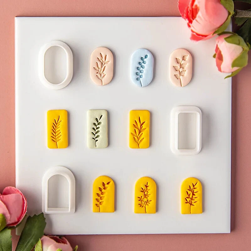 Molde de arcilla polimérica con patrón de hojas para estampar pendientes colgantes hágalo usted mismo 1 pieza Foto 4 de 4