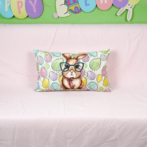 ONWAY Easter Lumbar Pillow Cover 12x20 Inch Rabbit Colorful Eggs Decorations ... - Picture 2 of 6