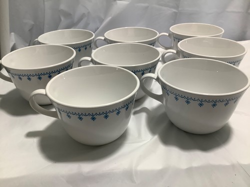 Corelle Livingware Blue Snowflake Cups and Saucers Set of 8 + Sugar Bowl Bonus - Picture 7 of 24