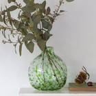 Coloured Glass Vase, Green Clear Vase, Leopard Print Dots Rustic Round Bud Vase