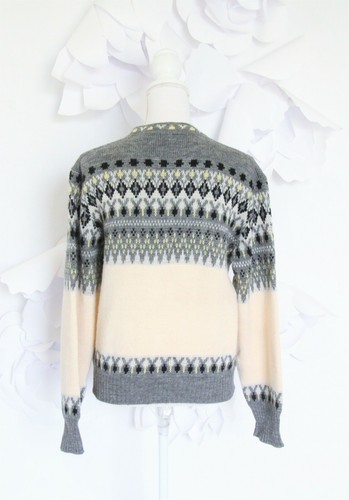 Maglione pullover vintage Jersild Fair Isle S lana avorio grigio nordico hipster boho - Foto 3 di 7