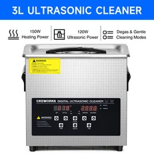 CREWORKS Industry 3L Stainless Steel Ultrasonic Cleaner Glasses Cleaner w/ Timer
