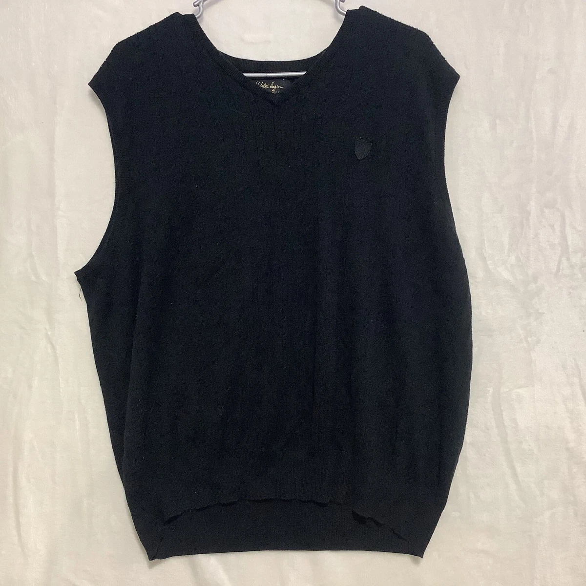 Walter Hagen 70 Silk Golf sweater vest black vintage cable knit