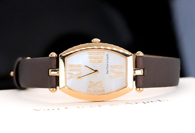 $20,000 Van Cleef & Arpels 18K Yellow Gold Mother Of Pearl Tonneau Diamond Watch