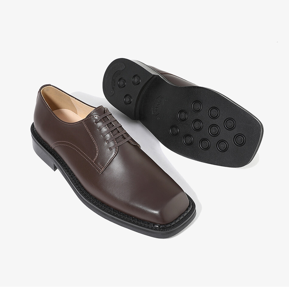 SAOLA Firenze Atelier Uomo Pelle Marrone Opaco Punta Quadrata Oxford Derby con Suola Vibram