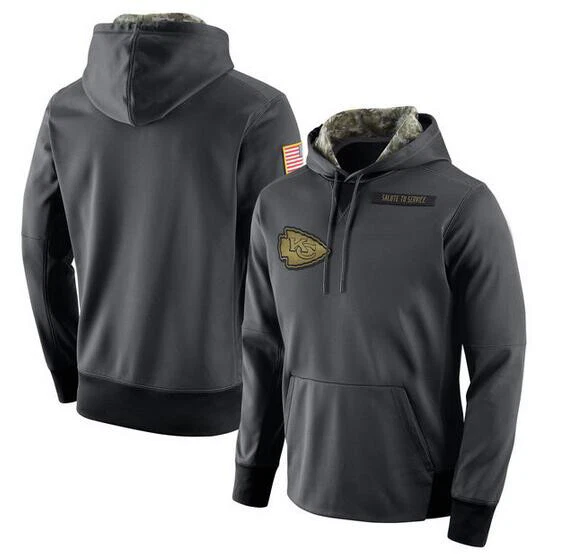 Kansas City Chiefs Anthracite Salute to Service Sideline Therma Pullover Hoodie