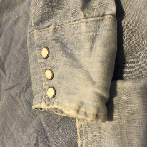 Vtg 70s Sears Western Shirt Size Large Chambray Pearl Snap Embroidered Mushrooms - Picture 8 of 17