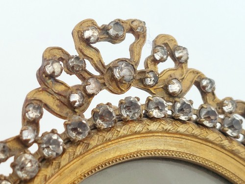 Antike französische Ormolu handbemalt signiert Miniatur vergoldete Bronze Strass 41/4x31/2" - Bild 4 von 10