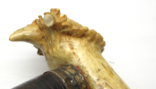Antique Stag Handle Cane Brass Tip Laminated Round Wood Disc Shaft - Picture 2 of 24
