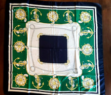 Vintage Satin Scarf Nautical Anchor Ropes Blue Green 34"