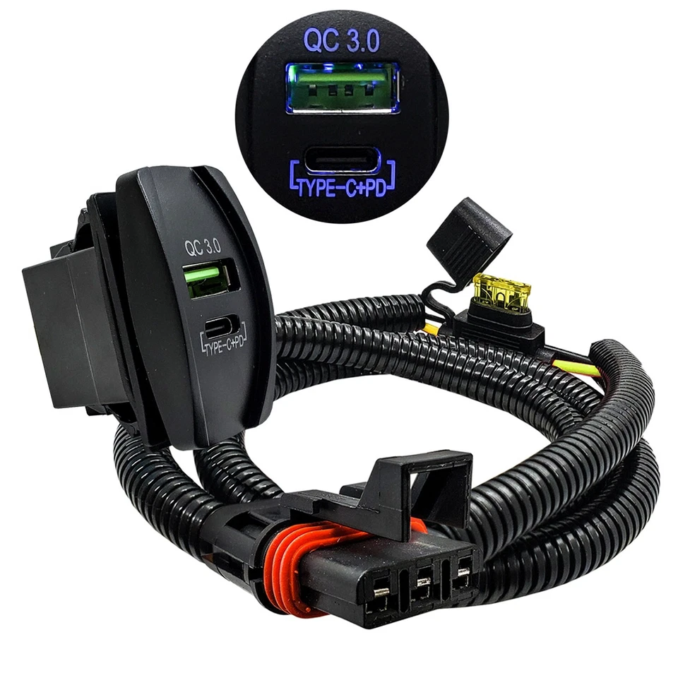 Enchufe de barra bus de alimentación de pulso puerto USB QC 3.0 USB-C PD para Polaris RZR RS1 Pro XP Foto 2 de 4