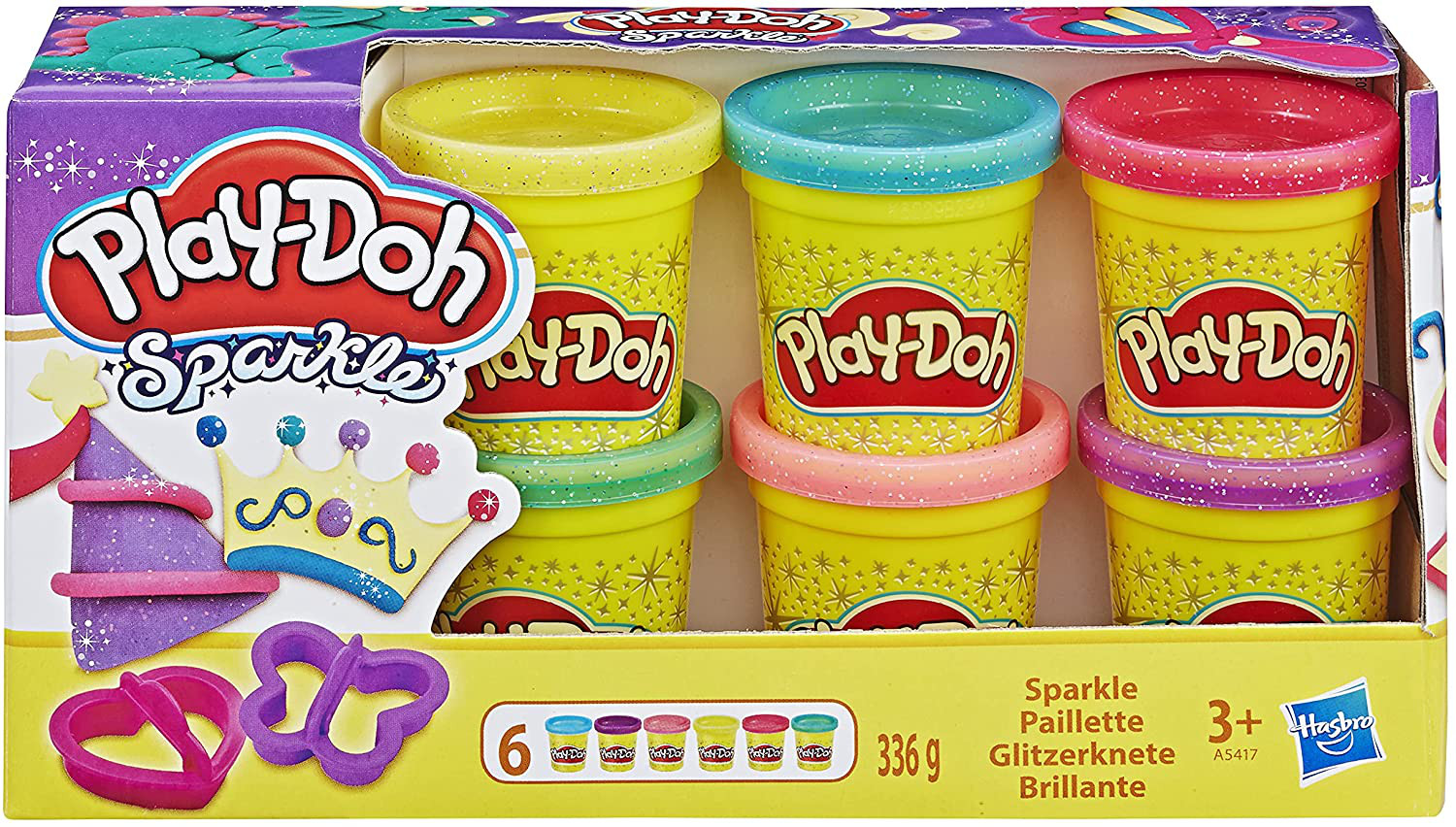 Hasbro A5417EU8 Play-Doh Glitzerknete 6 Farben 2 Ausstechformen 6 Dosen Knete 7090₽
