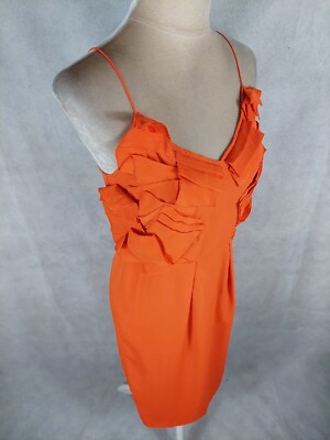 Kleid Fïnery Gr. UK 10 (S/36) orange Trägerkleid Party dress Rüschen Abendkleid 