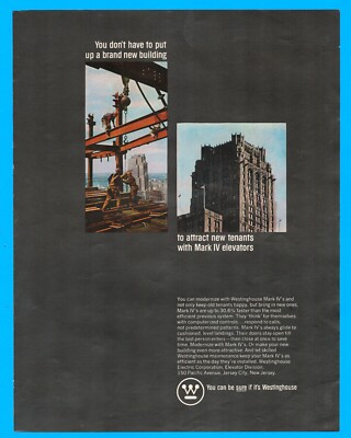 Westinghouse construction elevators New Jersey buildings vintage print ad 1965