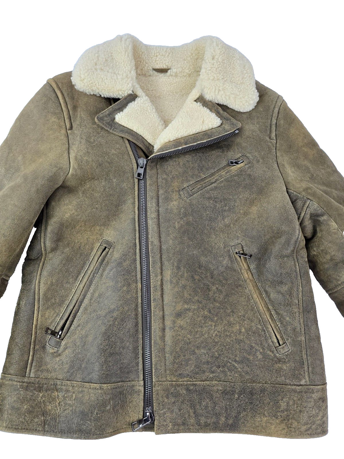 Michael Kors Leather Shearling Sheepskin B-3 Bomber Aviator Biker Suede Jacket S image 7