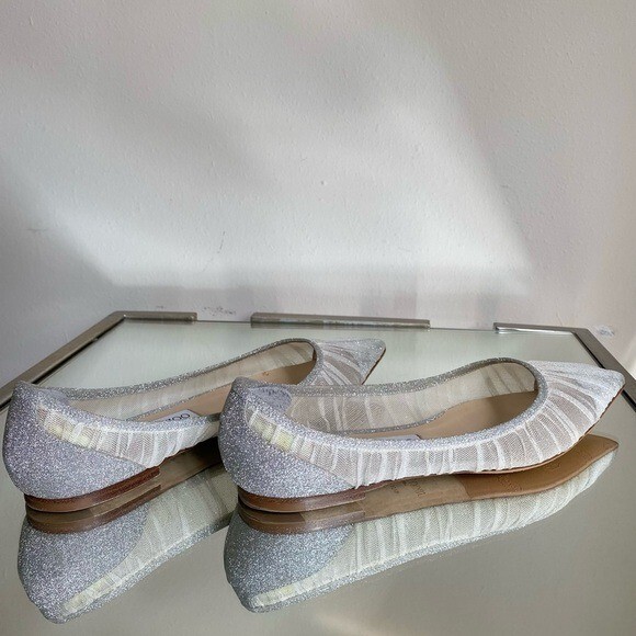 【美品】FLAT APARTMENT プラットフォームソール 25cm EUC Jimmy Choo Love Flat Metallic Silver Glitter Flats with