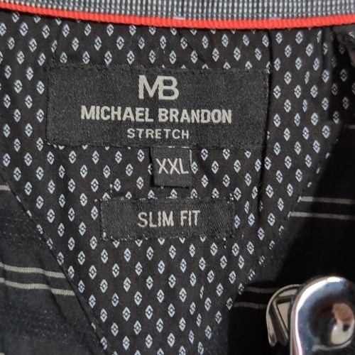 Michael Brandon Stretch Black Striped Short Sleeve Button Up Size XXL New - Picture 2 of 5