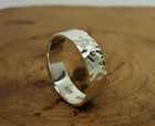 Hammered 925 Sterling Silver Band Handmade Statement Flat Band For Her All Size