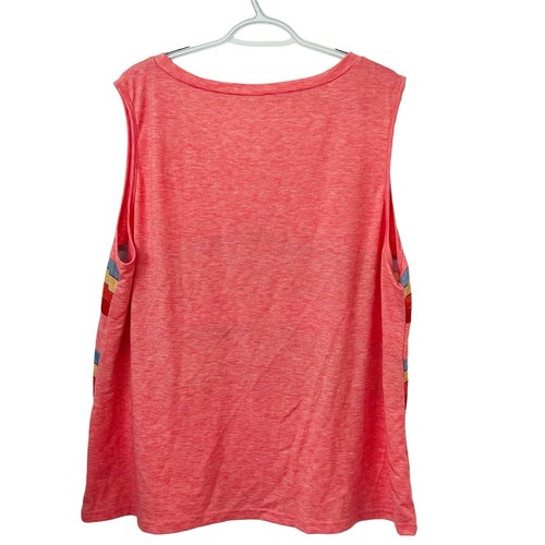 Tank Top Womens 2XL Sleeveless Pink Orange Heathered With Colored Stripe - Picture 3 of 5