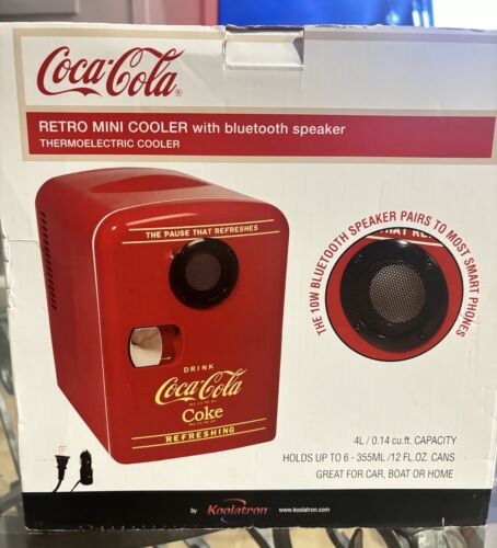 Coca-Cola 6-Can Mini Fridge Cooler/Warmer with Bluetooth Speaker NIB - Picture 2 of 9