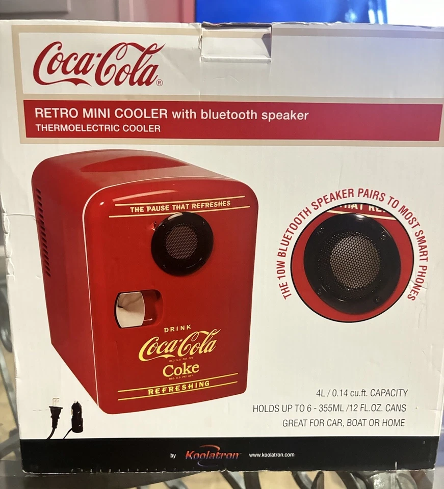 Coca-Cola 6-Can Mini Fridge Cooler/Warmer with Bluetooth Speaker NIB - Image 2 of 4