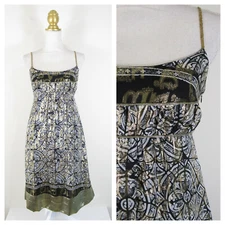 Nicole Miller Collection Metallic Gold Black Silk Empire A Line Dress Size 4