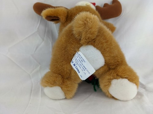 Christmas Deer Moose Plush 11 Inch Santa Hat Mty International Stuffed Animal - Picture 5 of 7