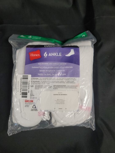 Hanes Women's 6 Pack Cushioned Ankle Cushioned Socks, White Sz. 5-9 NEW - Picture 2 of 4