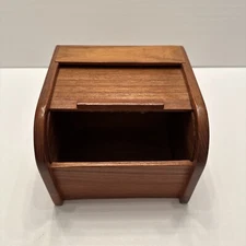 Vintage Teak Wood Wooden Roll Top Recipe Storage-Kalmar Designs Organizer MCM