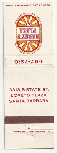 COPERTINA MATCHBOOK - HARRY'S PLAZA CAFE - SANTA BARBARA CALIFORNIA - RISTORANTE - Foto 2 di 3