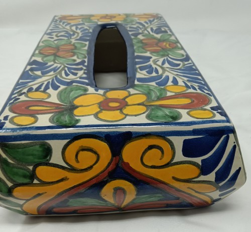 Alba Mexico Pottery Long Tissue Box Cover Hand Painted Beautiful Colors Floral - Picture 8 of 10