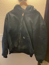 Vintage 90s Carhartt Hooded Jacket J140 Black Duck Quilt Lined XL-T Union USA