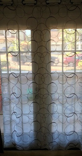 Four (4) Sheer Curtain Panels 54"x84” Geometric Grommet Circular Circles Pattern - Picture 3 of 3