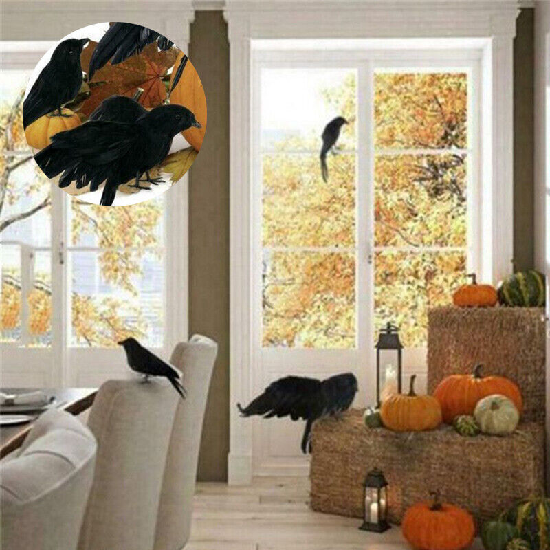 Fancy Stuffed Dress up Crow Ravens Prop Home Halloween Bird Black Feather