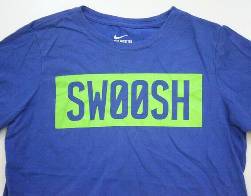 Large Nike Swoosh Blue Green Short Sleeve Crew Neck Woman's Graphic T-Shirt VV7 - Picture 2 of 8