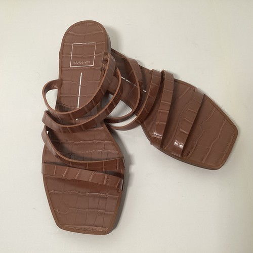 Dolce Vita Brown Leather Slip On Slide Sandals Women's Size 10 Izabel Minimalist - Picture 7 of 13