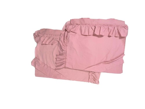 2 Vintage 60s Pink Ruffle Curtains Drapes Window Treatments Rare Handmade Decor - Picture 5 of 7
