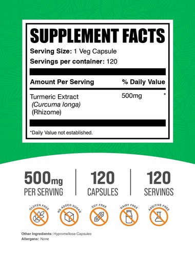 BulkSupplements Kurkuma Extrakt Kapseln - 500mg pro Portion - Bild 7 von 9