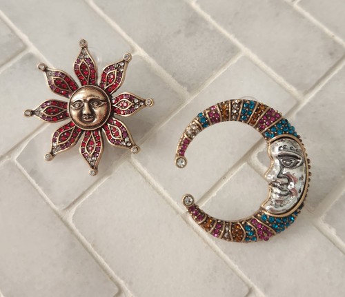 Heidi Daus Inspired Asymmetric Sun And Moon Earrings