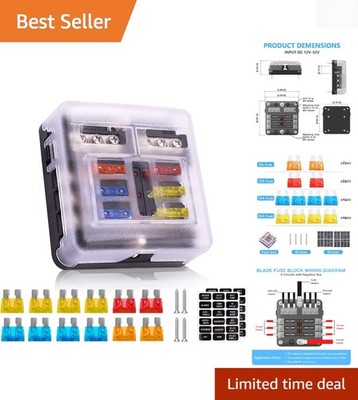 High-Performance 12V 6-Way Fuse Box   LED Indicator and Free Fuses Included