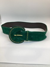 Vintage YSL Yves Saint Laurent Green Suede Studded Wide Belt Gold Tone Buckle