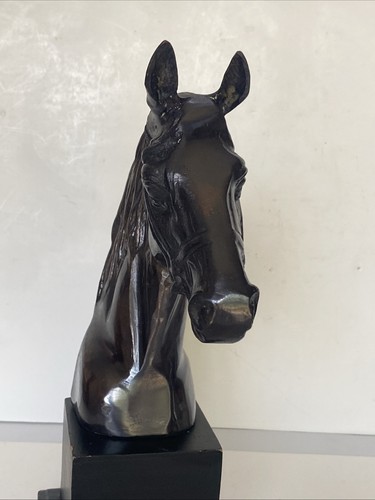 Vintage Bronze Pferd Skulptur Metall Statue, Holzsockel 11" hoch - Bild 4 von 19